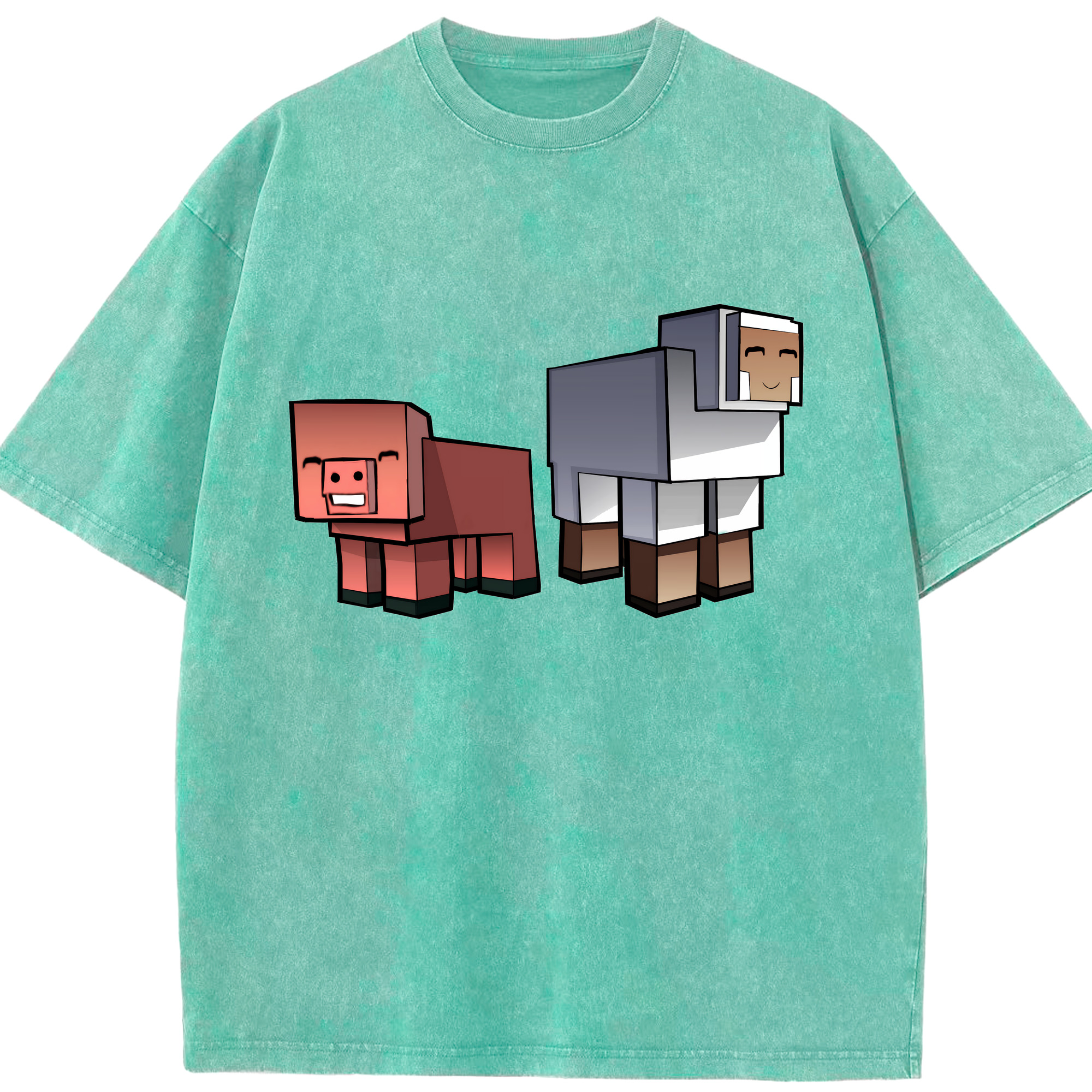 （画像用） マインクラフト ブロックの世界 Minecraft MC Block world 綿100% ヴィンテージ風 半袖Tシャツ（フロントプリント）